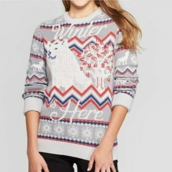 WOMENS Game Of Thrones Winter Wolf Fair Isle Sweater Sz SMALL S - Picture 1 of 7